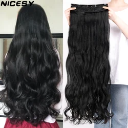 NICESY-Extensions synthétiques longues ondulées à 5 Clips, 22 pouces/32 pouces, Extensions à Clip haute température pour femmes