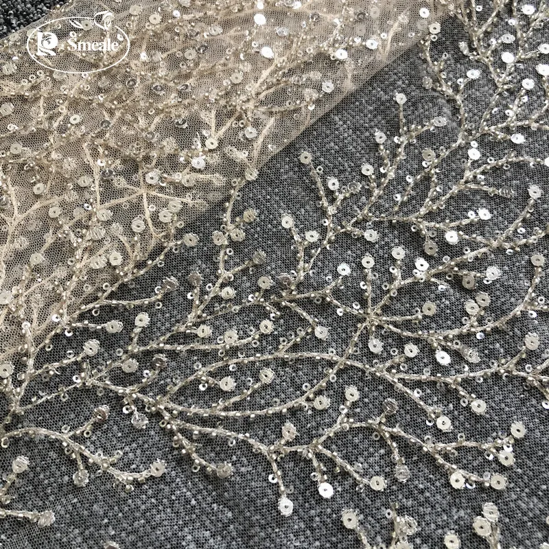 3D Nail Bead Embroidery Mesh, Sequin Lace Fabric, Wedding Dress, Clothing Accessories, Gold Ang Silver, RS2896