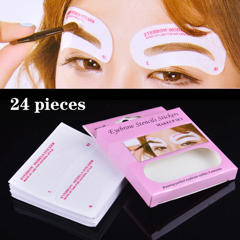 24 pcs/set Eyebrow Template Stickers Make Up Eyebrow Stencils Drawing Card For Eyes DIY Makeup Tools