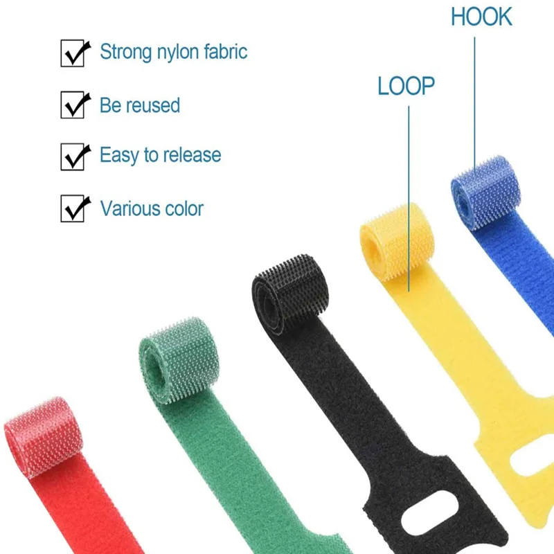 50PCS Reusable Fastening Cable Ties, 6-Inch Adjustable Cord Ties, Microfiber Hook Loop Cords Management Wire Organizer Wraps