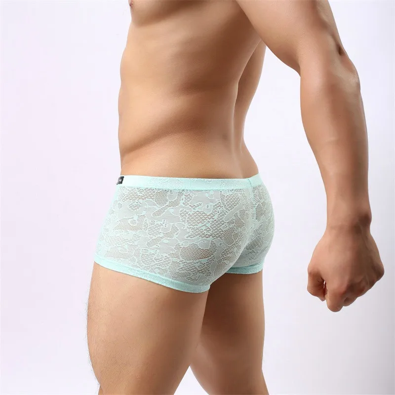 Brand High Quality Men\'s Sexy Big Boxer Underwear Panties Lace Transparent Underpants M, L ,XL,XXL B113