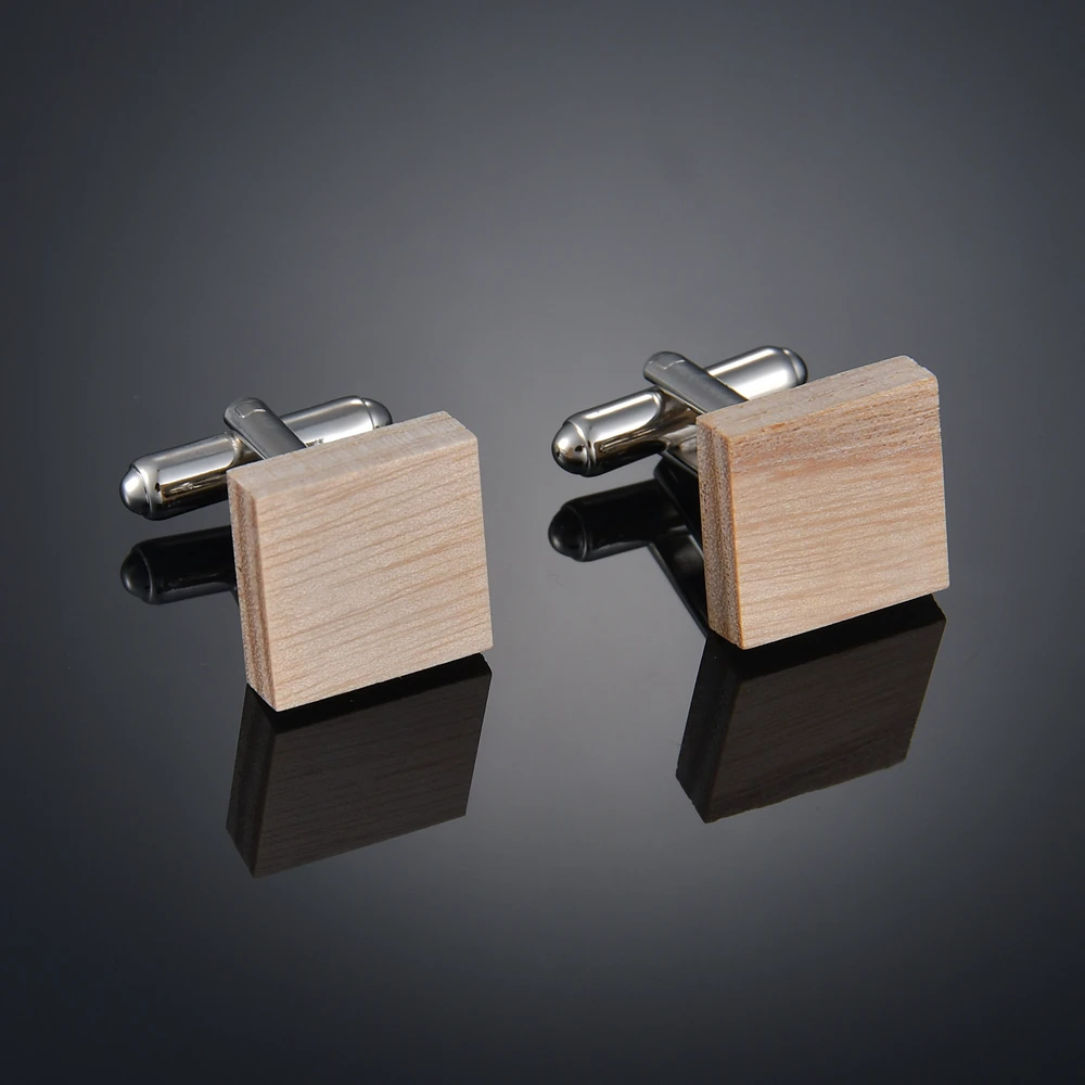 Square Wooden Cufflinks for High-end Men's French Business Cuffs Solid Wood Pattern French Sleeve Nails Customization