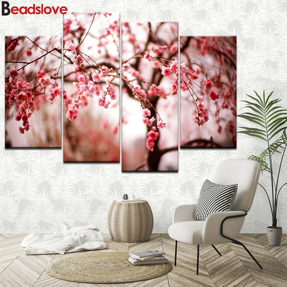 

4 Piece Cherry Blossoms Trees Flowers 5d diy Diamond Painting full drill Diamond embroidery sale diamond mosaic set home art