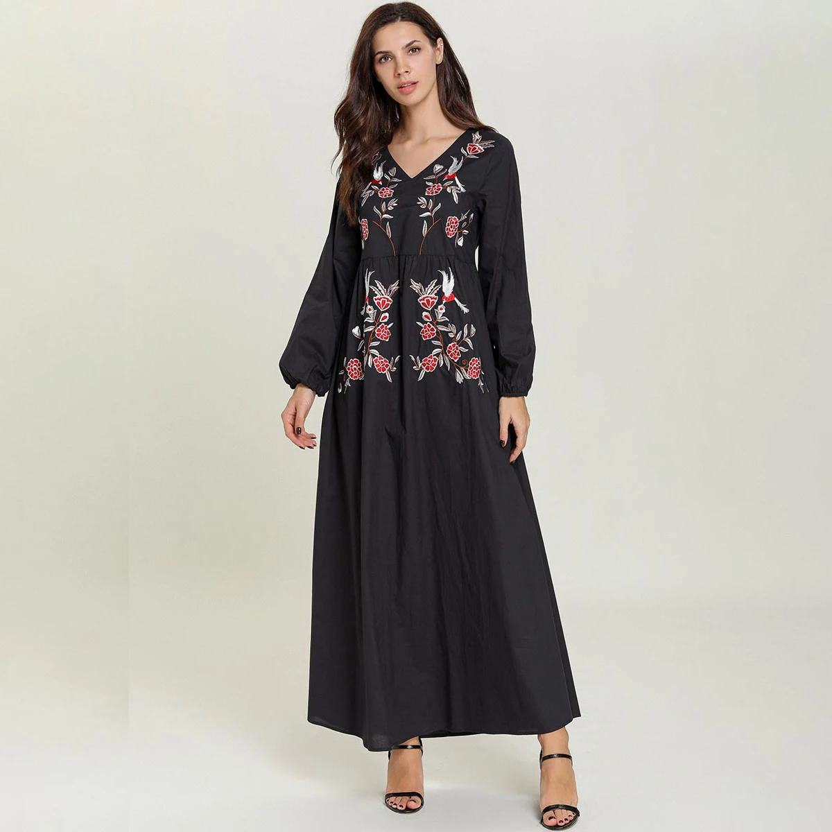 New autumn casual urban casual women's Spot women's flower embroidery Muslim women's clothing dress Abaya Dubai Dresses