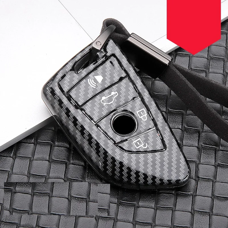 Glossy Carbon fiber ABS Car Key Case Fob Cover ForBMW X1 X5 X6 F15 F16 F48 BMW 1 / 2 Series Plating Remote Controller Key Bag