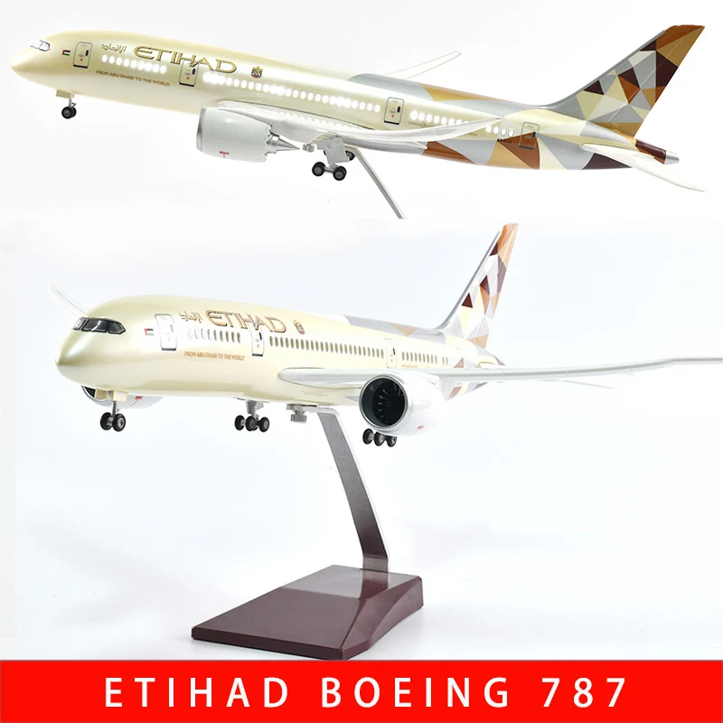 JASON TUTU 43-47cm Etihad Boeing b787 Airplane Model Aircraft 1/160 Scale Diecast Resin Light and Wheel Plane Gift Collection