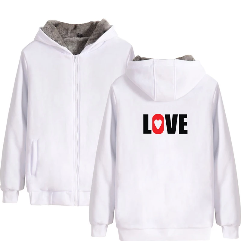 Winter Love Fashion Men Women Zipper Hoodies Jackets Tops Thicker Fleece Zip Up Long Sleeve Couple Hoodie Sweatshirts Streetwear