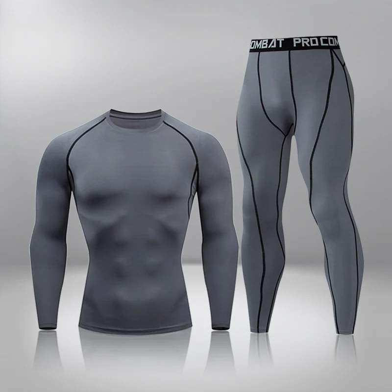 Thermal Underwear Fitness Compression T Shirt Running Jogging Sportswear Workout Training Tights 2Pcs/Set Men\'s Tracksuit