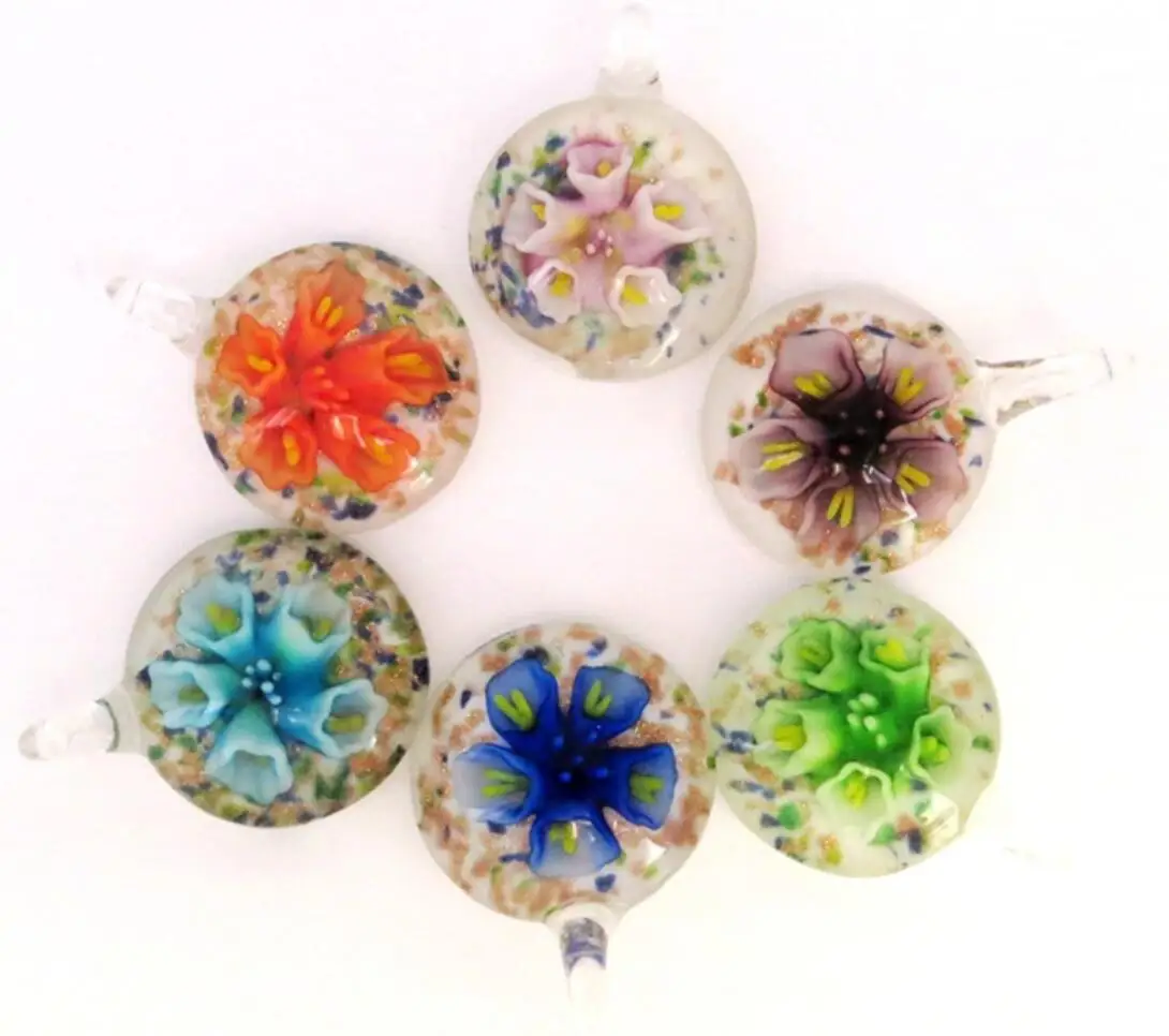 New Handmade Murano Lampwork Glass Morning-glory Round Pendant Fit Necklace LL49