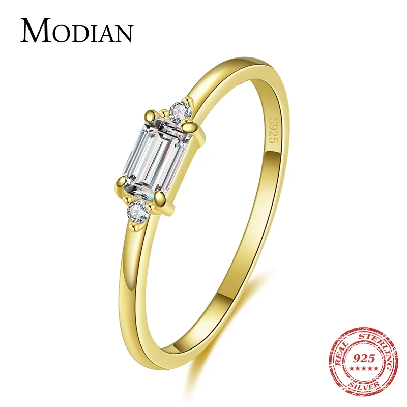 Modian Minimalism 100% Real 925 Sterling Silver Sparkling Emerald Cut Zirconia Finger Rings For Women Wedding Engagement Jewelry