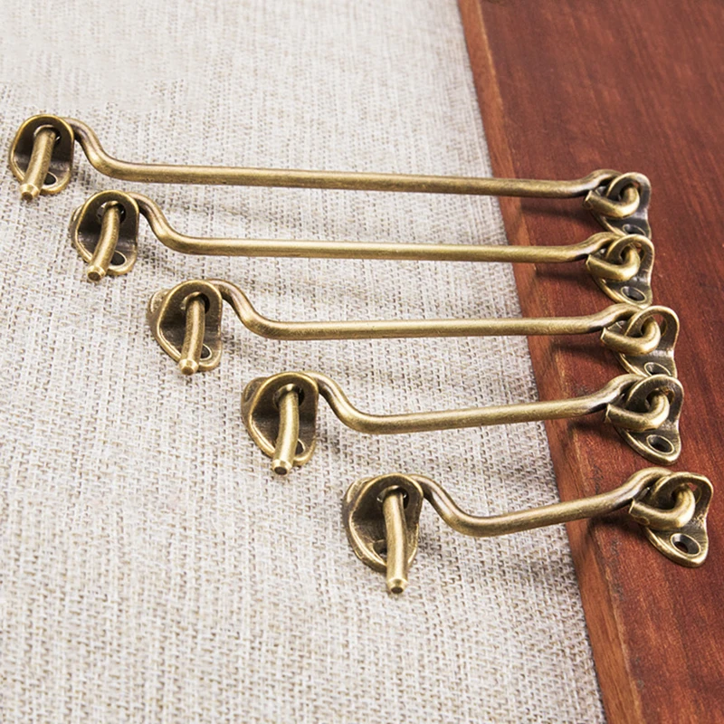 Classic Retro 4PCS European Antique Pure Brass Cabin Hooks and Eye Door Latch Silent Catch Holder with Screws