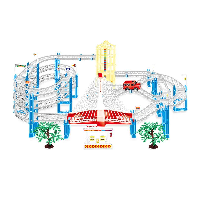 Pista de carreras mágica y brillante para niños, accesorios universales con rampa de giro, puente, cruce de vías para coche de juguete