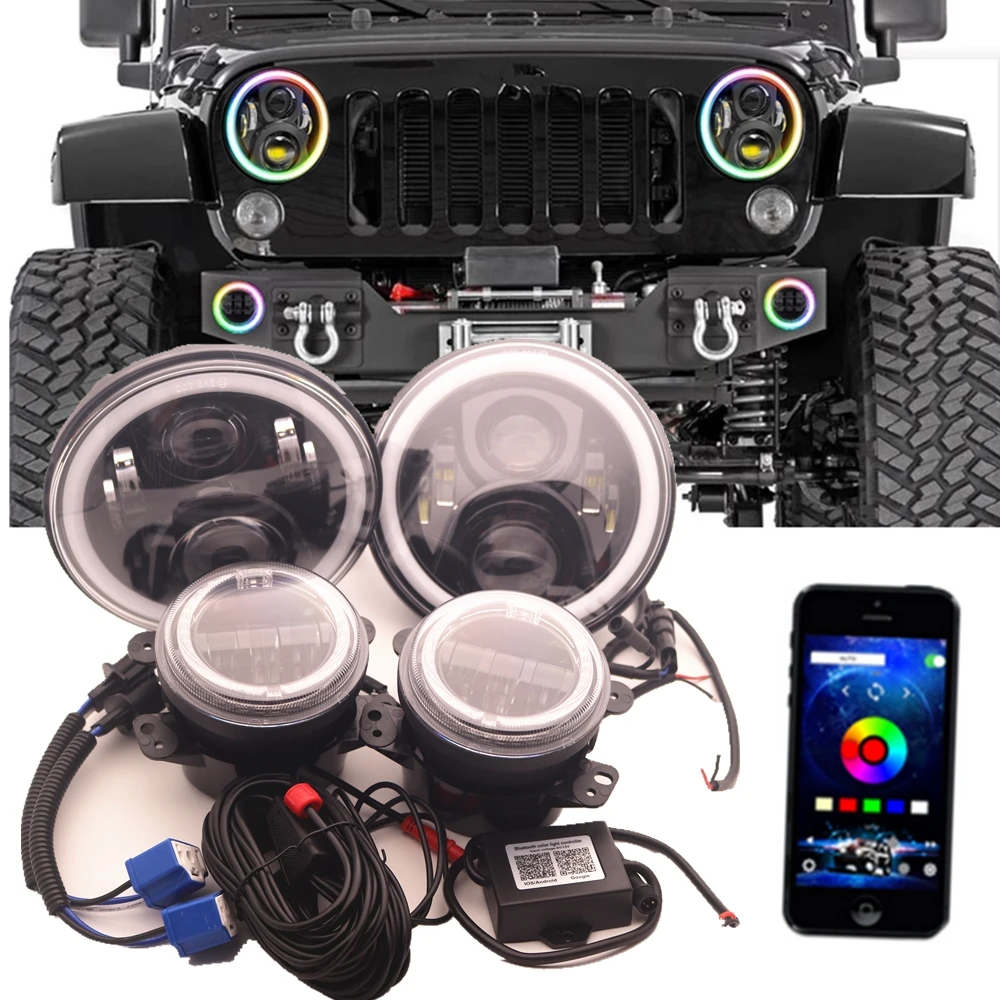 Bluetooth App Controlled RGB Halo Led 7 Inch Headlights 4