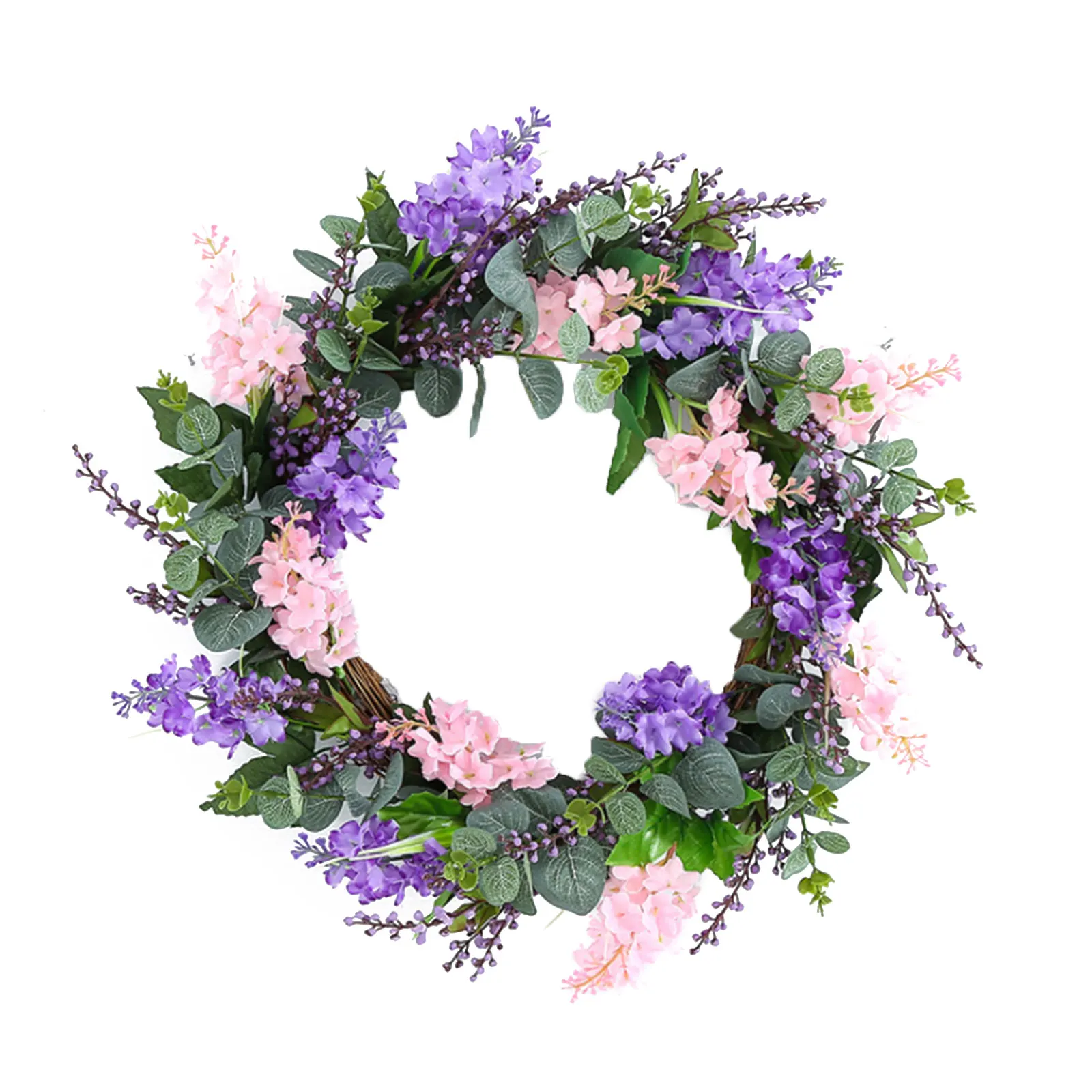 Simulation Purple Spring Garland Door Hanger Rose Floral Wall Hanging Artificial Wreath Home Room Decoration