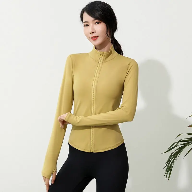 Women Jacket 2022 Autumn New Tight Zipper Nude Skin-Friendly Breathable Stand-Up Collar Long-Sleeved Casual Temperament Yoga Top