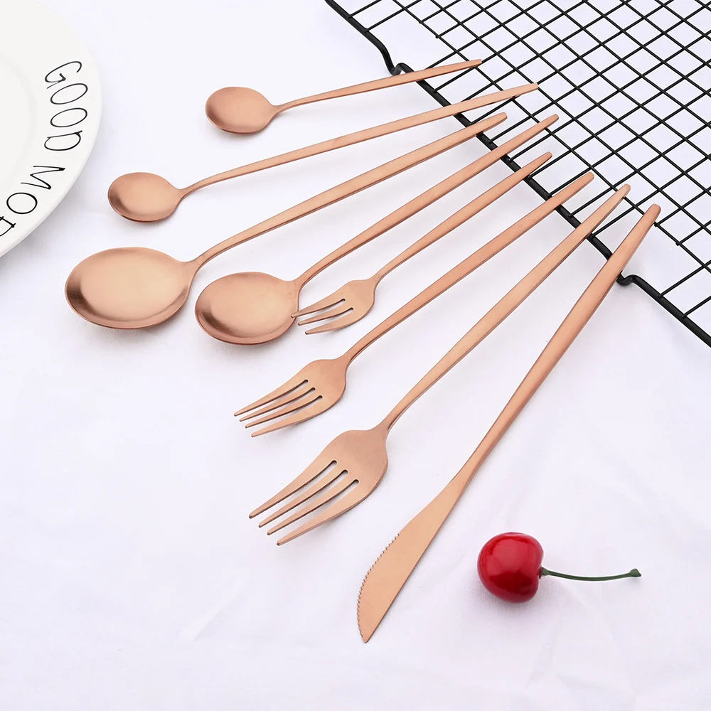 Rose Gold Matte Flatware Cutlery Set Sainless Steel Home Dinnerware Party Fork Spoon Dessert Knife Kitchen Dinner Tableware Set