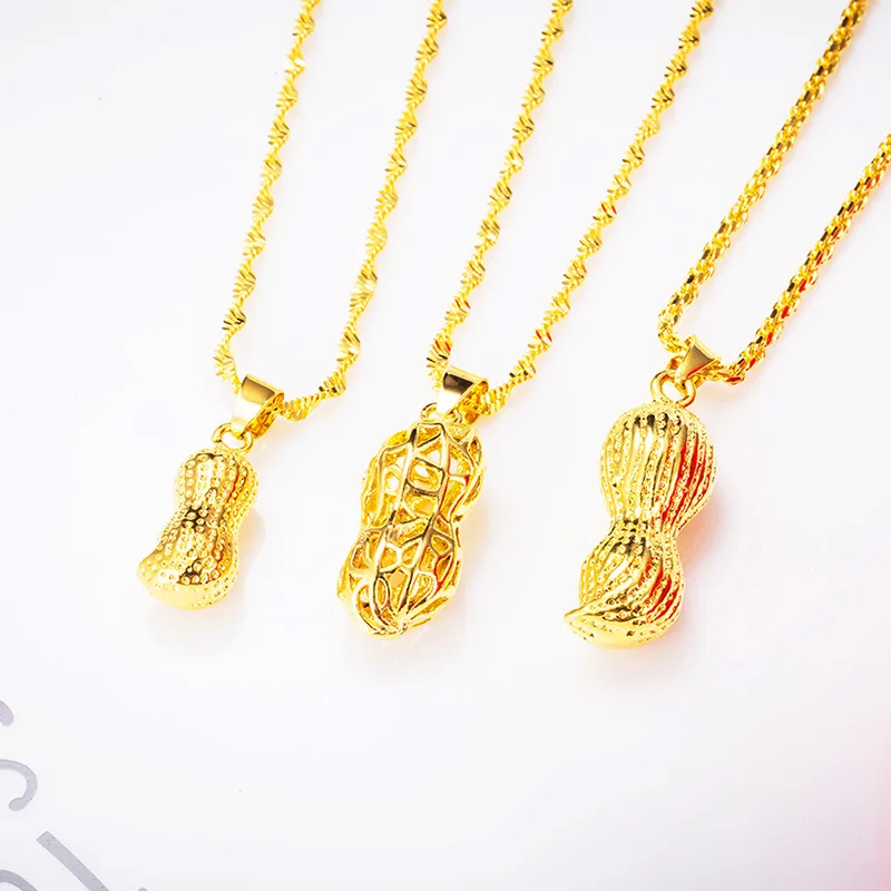 OMHXFC Wholesale European Fashion Woman Man Unisex Party Birthday Wedding Gift Hollow Peanut 24KT Real Gold Charm Pendant PN156