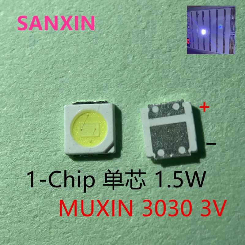 50-100pcs/ MUXIN high quality LED backlight 1.5W 2W 3030 3v cool white 80-90LM TV application