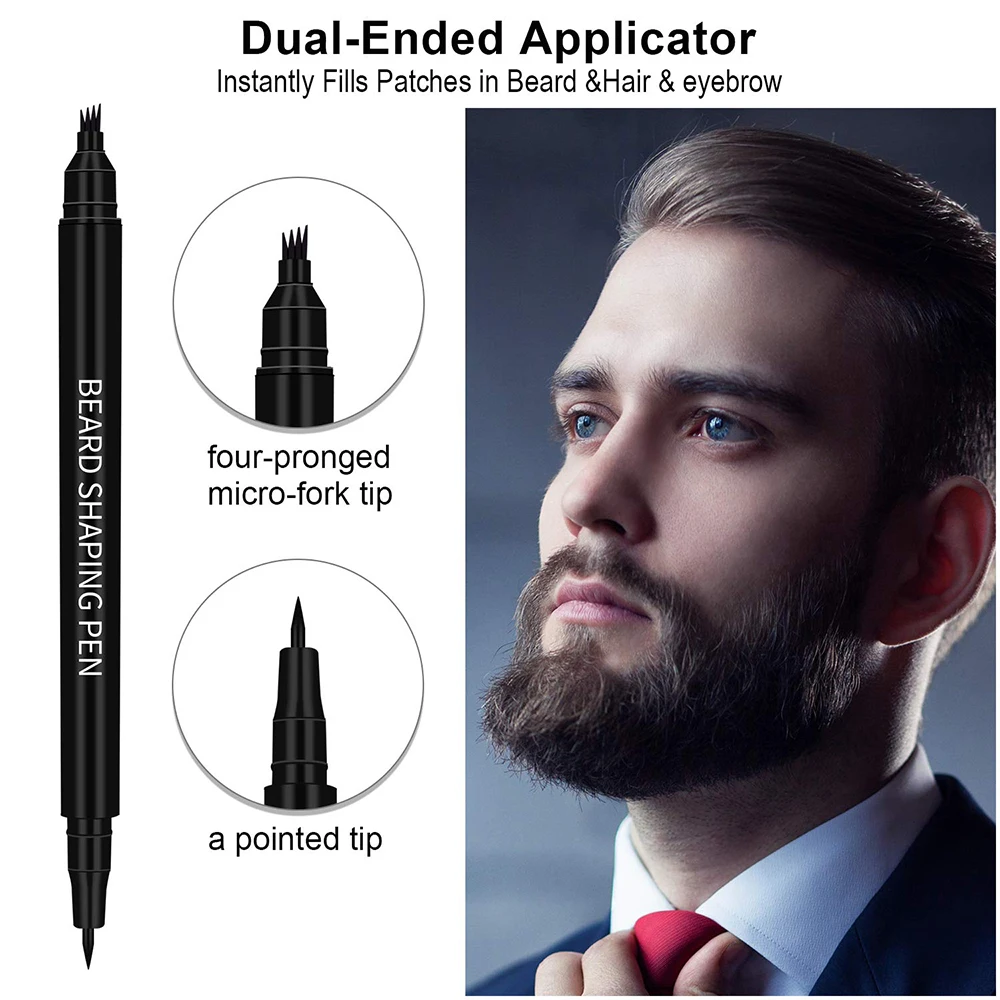 Look Moustache  Eyebrows Seamless Tools Beard Pencil Filler for Men 4 Fork Tip Filler Pen Fix Patchy Beard 2 in 1Barber Pencil