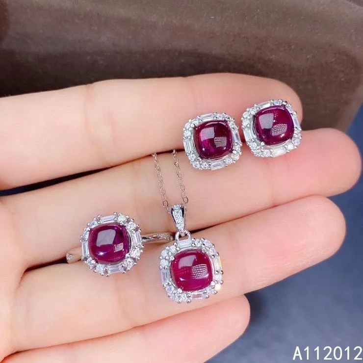 

KJJEAXCMY fine jewelry natural garnet 925 sterling silver trendy girl new pendant ring earrings set support test with box