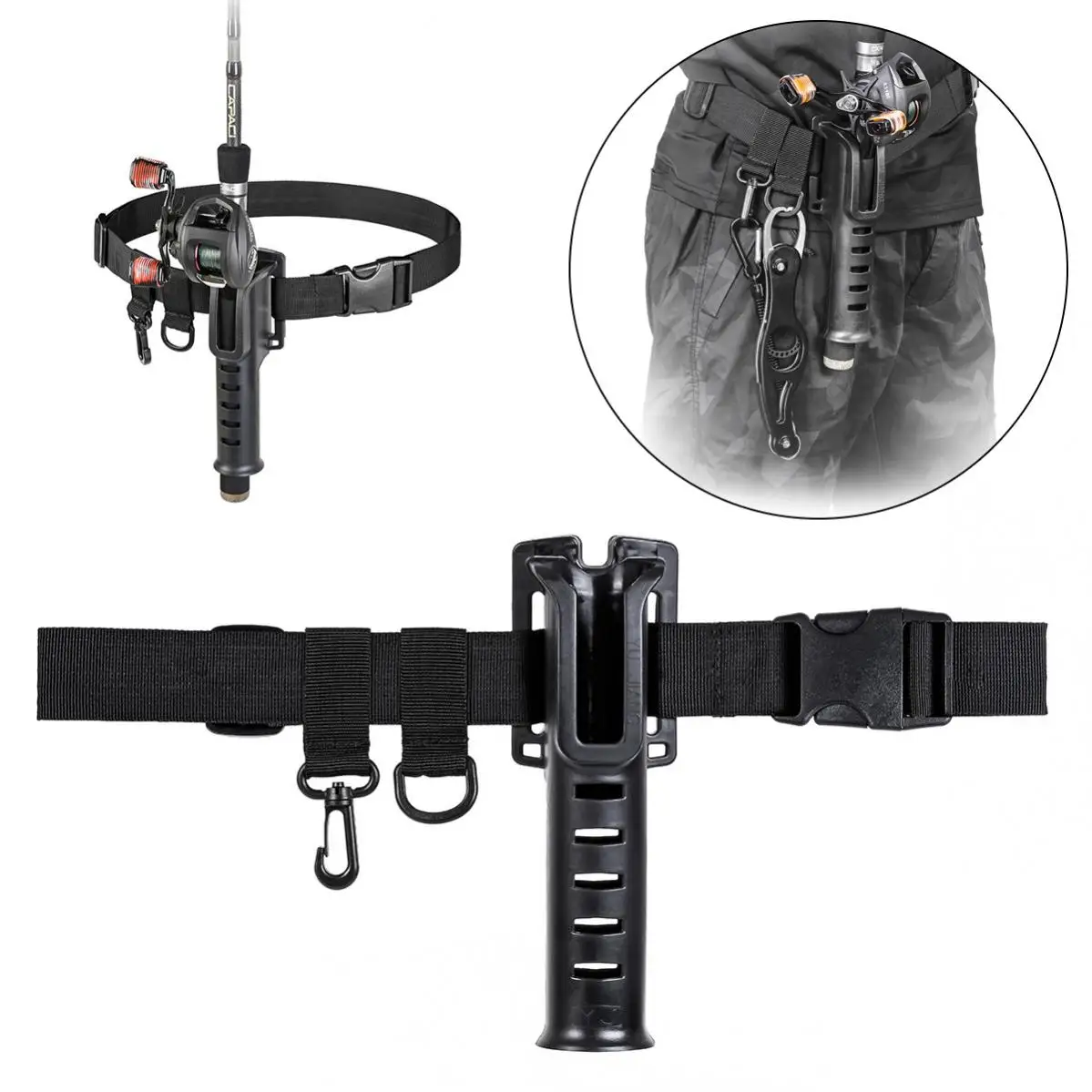 

Lure Fishing Rod Holder Waist Nylon Belt Adjustable Stand Up Combat Boat Jigging Fishing Rod Holder Tackles