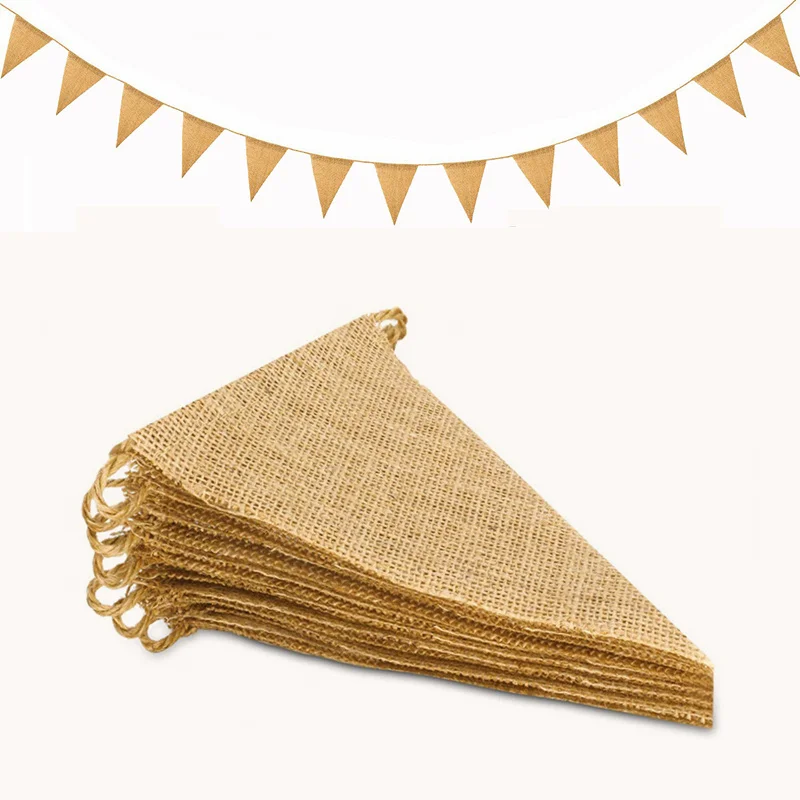 

Triangle Flags Vintage Jute Burlap Hessian Banner for Rustic Wedding Baby Shower Birthday Party Decoration Linen Bunting