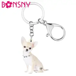 Bonsny Acrylic Cute Chihuahua Dog Keychains Keyring Original Pet Animal Key Chain Jewelry For Women Kids Gift Bag Purse Charms