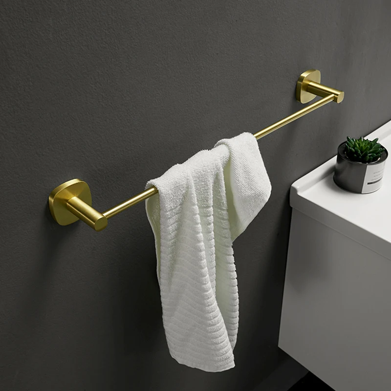 Brushed Gold Aluminum Bathroom Towel Bar Wall Mounted Towel Hanger Single Towel Rack Organizer Storage Shelf Bath Accessories