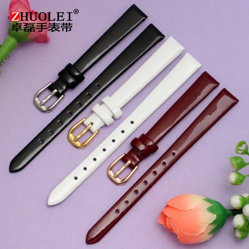 Children watch band 6mm 8mm 10mm genuine leather straps with stainless steel buckle for fashion women bracelet +2 pcs pins