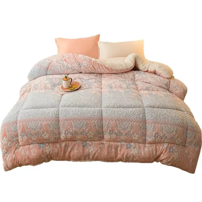 

Lamb wool winter quilts carved thickened warmth spring autumn quilt single double student dormitory coral fleece quilted blanket