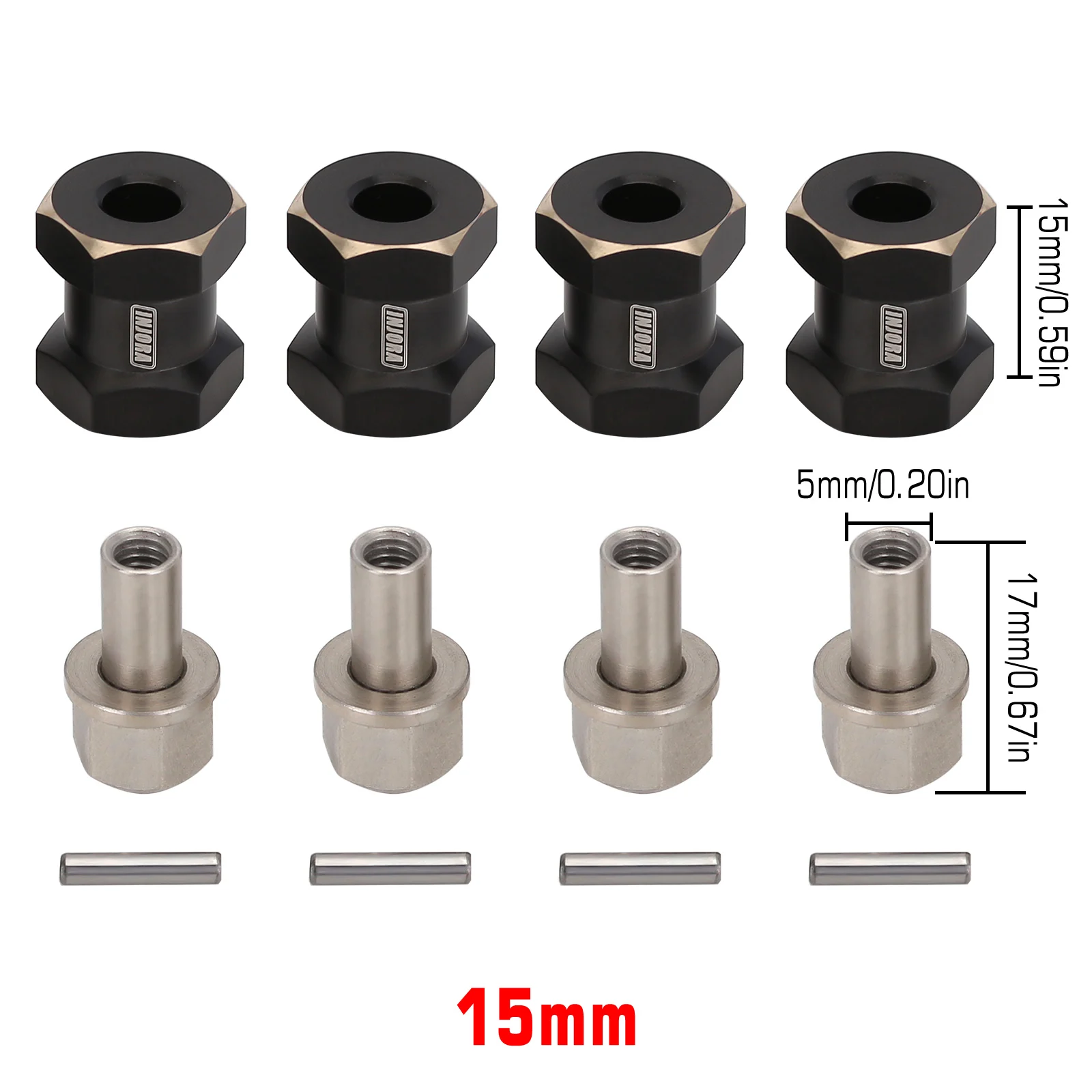 INJORA Schwerbeschichtetes Messing 12MM Rad-Sechskant 12/15MM Verlängerter Adapter für 1/10 RC Crawler Auto Axial SCX10 90046 – Detail 6