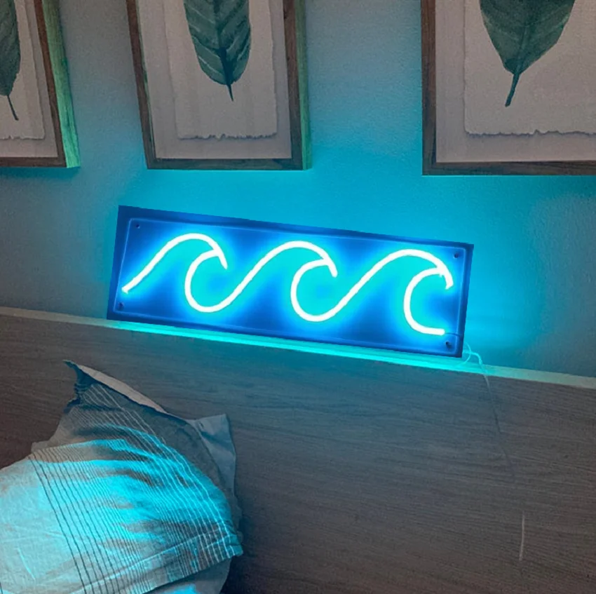 

Custom Wave Neon Sign Light LED Wall Hanging Acrylic Decoration Indoor Outdoor for Bar Home Room Bedroom Teenager