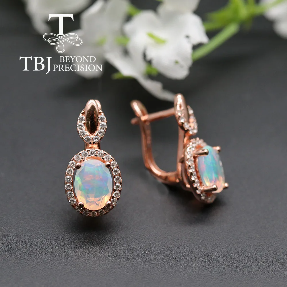 

Top quality Opal Clasp earring ,oval cut 6*8mm 1.7ct natural gemstone 925 sterling silver rose color fine jewelry tbj promotion