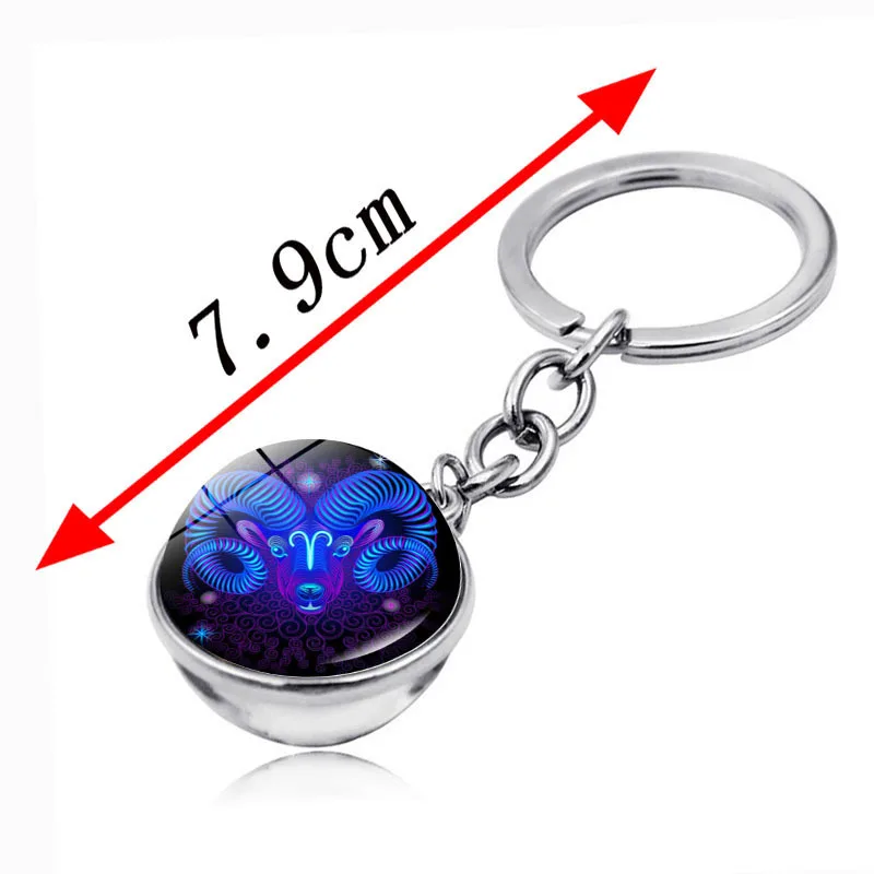 Zodiac Sign Keychain 12 Constellation Leo Virgo Libra Scorpio Sagittarius Keychain Double Side Glass Ball KeyRing Birthday K2419