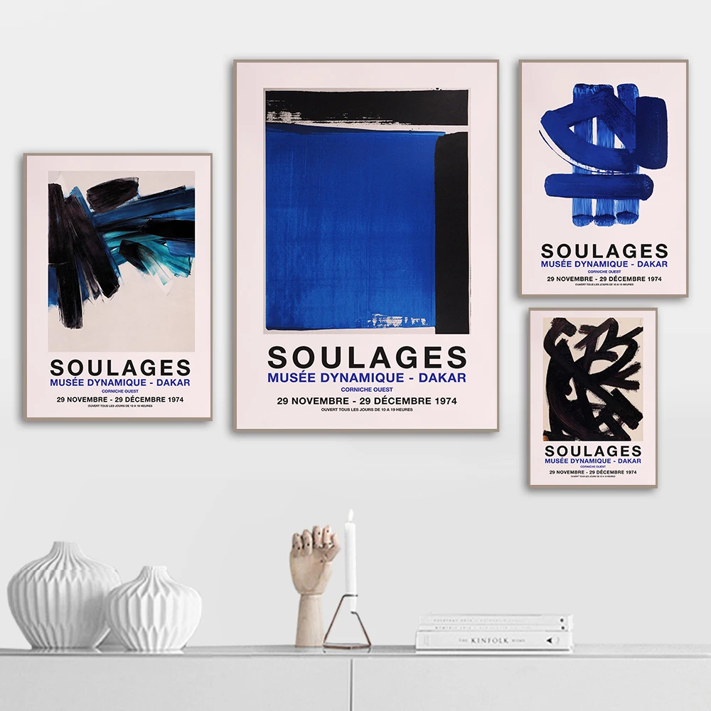 

Pierre Soulages Poster Abstract Art Print Canvas Painting Exhibition Home Decor Vintage Blue Wall Art Picture for Living Room