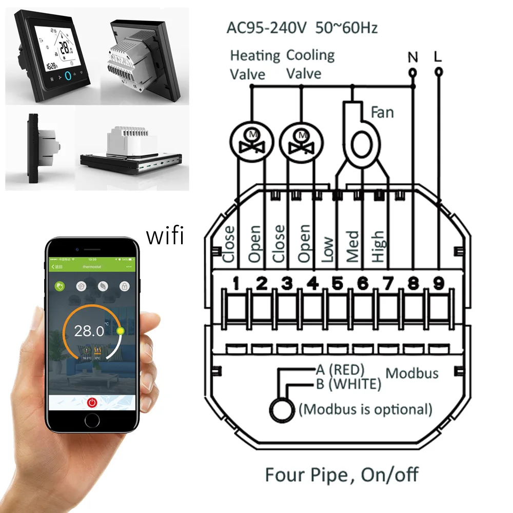 WiFi/zigbee smart thermostat 2p/4p central air conditioning cooling/heating system room temperature controller for fan coil tuya