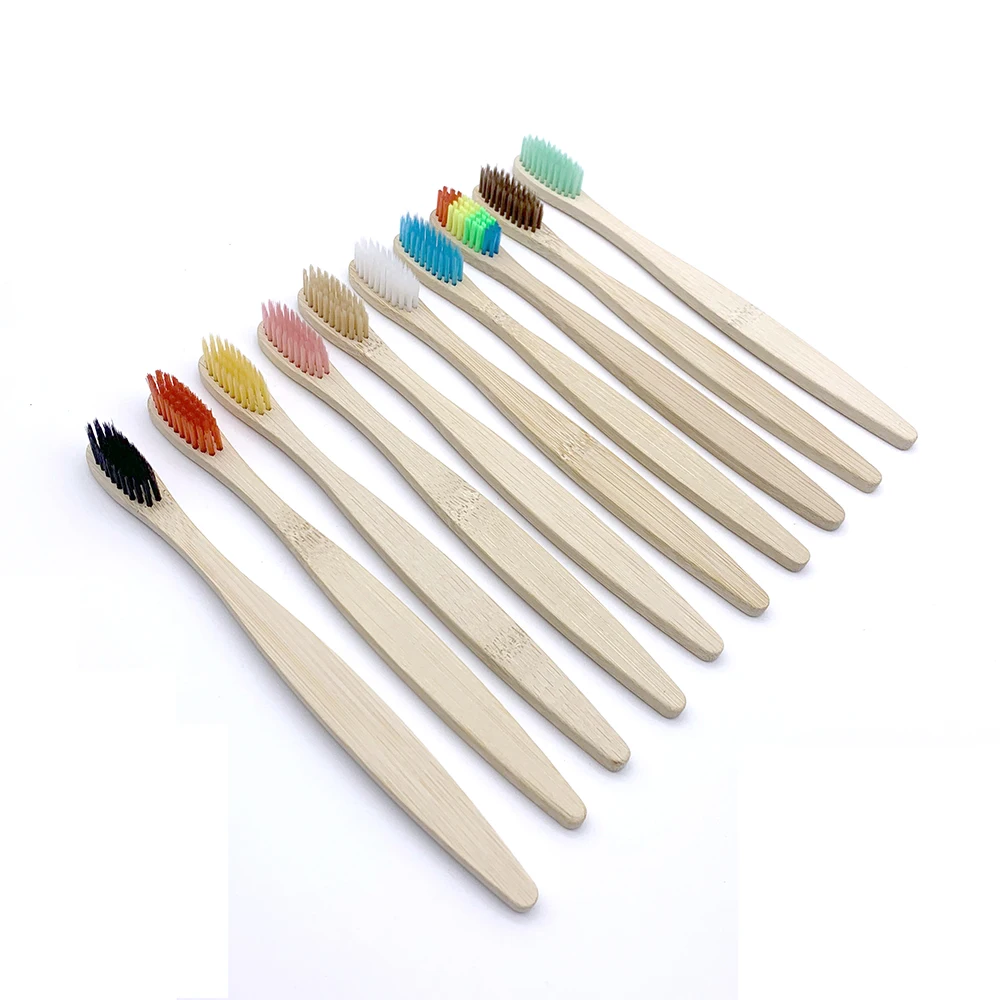 8-Pack spazzolino da denti in bambù naturale colorato ambiente arcobaleno in legno spazzolino da denti in bambù cura orale setola morbida all'ingrosso