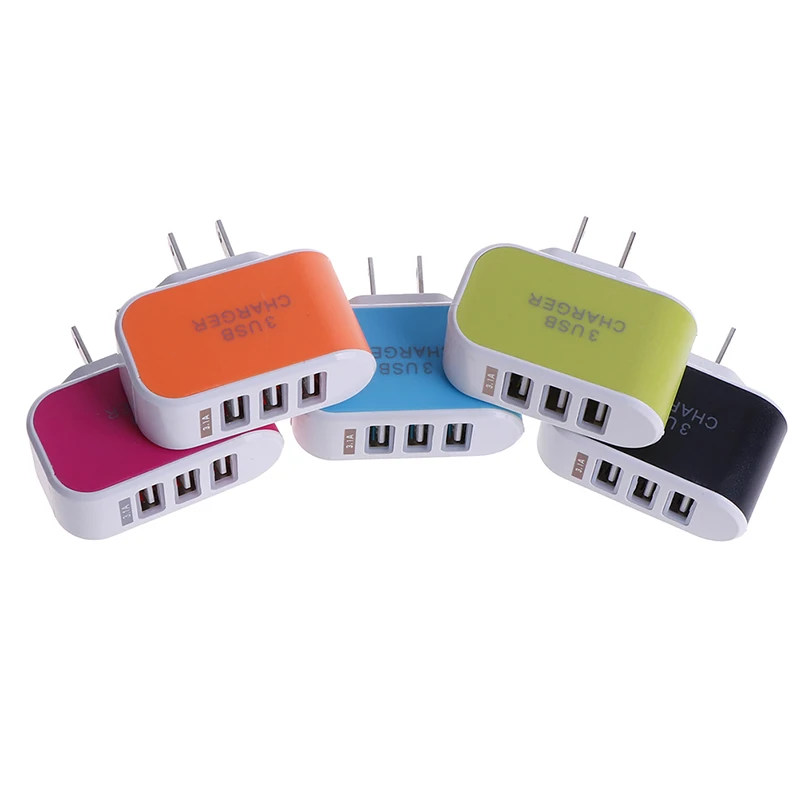 3 Ports USB Charger US Plug Mobile Phone Charging for Huawei Xiaomi iPhone 12 Power Bank Color Random