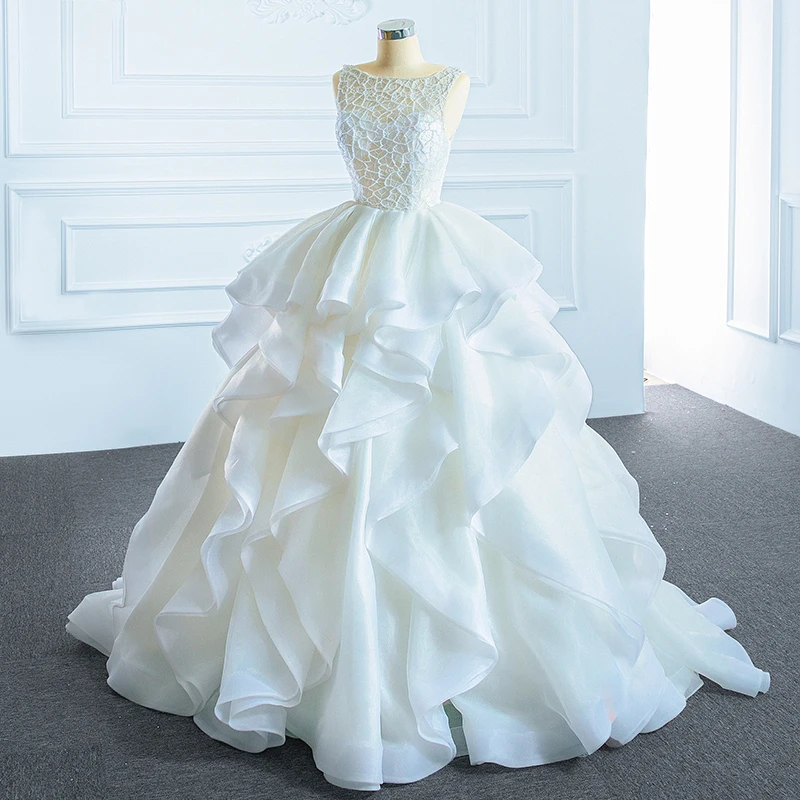 Robe de Mariée Élégante en Dentelle Transparente Blanche, Tenue à Volants, Dos aux, à Lacets, Design Formel, pour ix, 2021, RSM66720