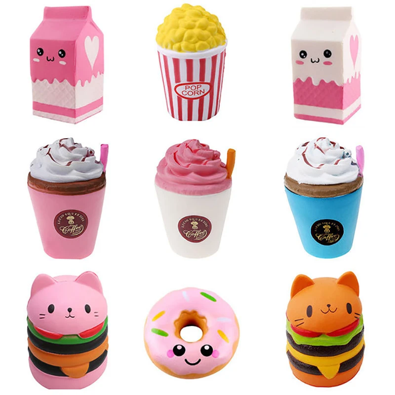 Squishy Toy Cute Food Antistress Pink Milk Tea Donuts Rising Toys Abreact Soft Squishi Stress Relief Toys Funny Girls Gifts