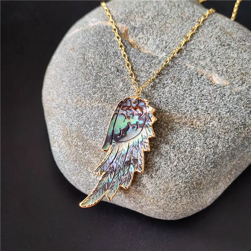 FUWO Wholesale Angels Wing Abalone Shell Necklace,Golden Plated 17/18/19/20/22/28 Inches Chain Jewelry For Women 5 Pcs/Lot NC542