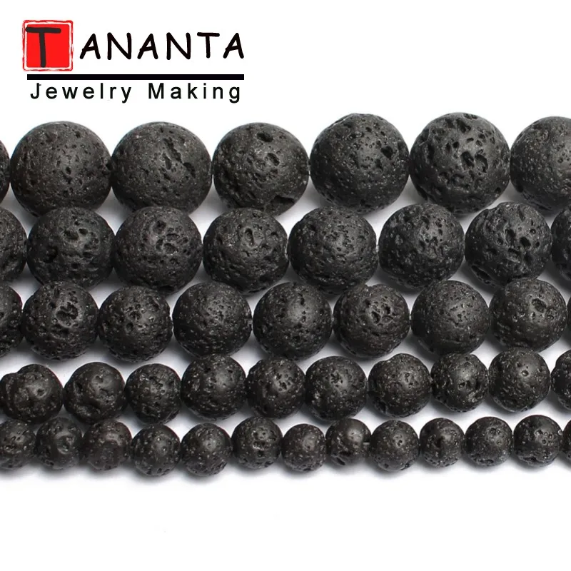 4MM-14MM Natural Black Lava Stone Volcanic Rock Round Beads For Needlework Jewelry Making DIY Bracelet Necklace Accessories 15''