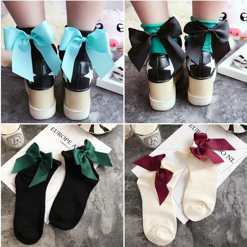 Girls\'s Cute Bow Socks Candy Color Stockings Lady Girls Women Casual Short Socks BowKnot Socks ODM & OEM 34 Colors 1pair/2pcs