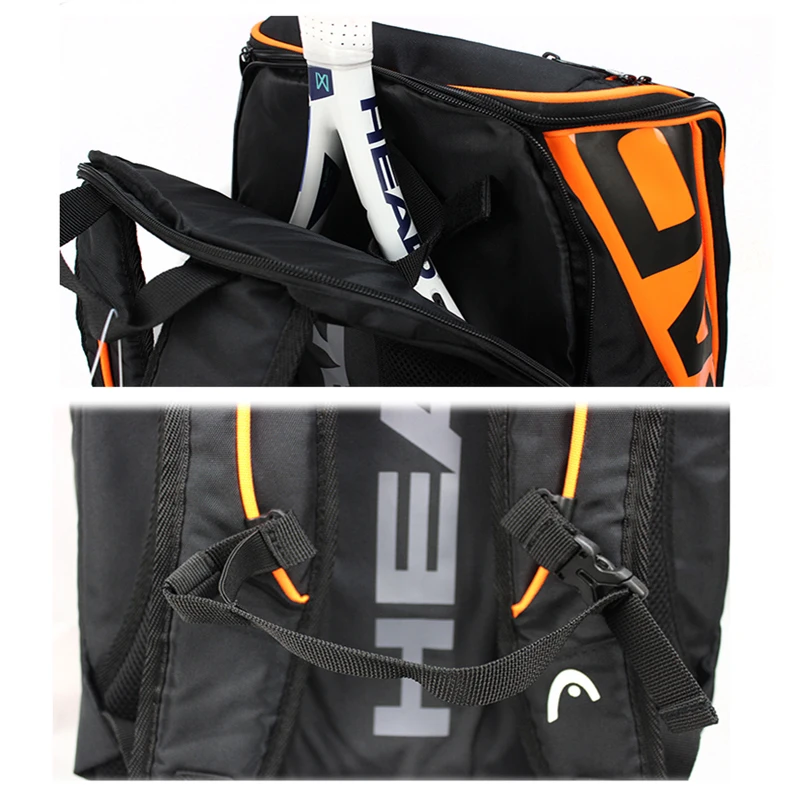 Orange Multi-function Head Tennis Racket Backpack PU Nylon HEAD Tenis Squash Backpack Large Capacity 2-3 Tennis Rackets Racquets