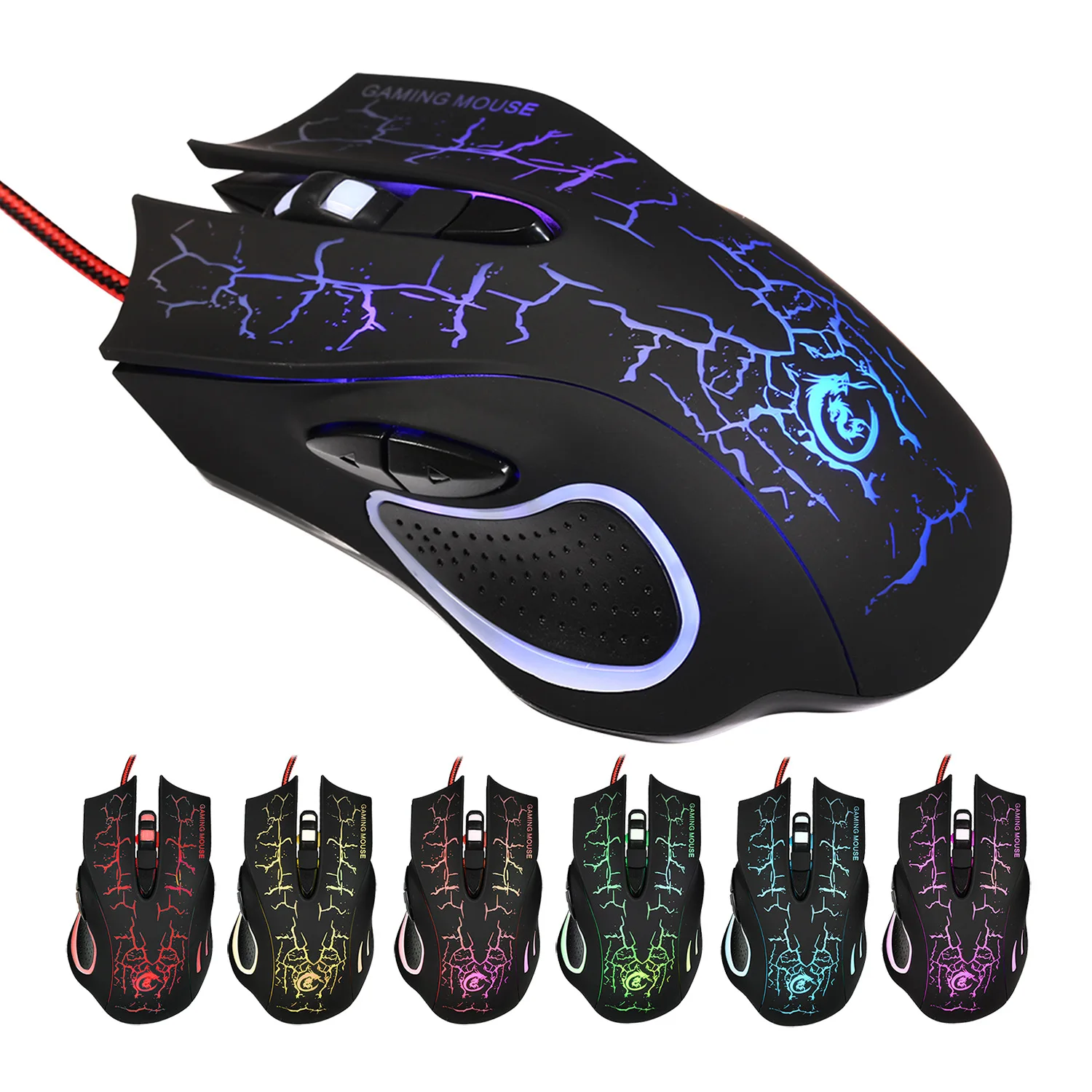 Wired Mouse Crack 6 Button 5500Dpi Colorful Luminous Gaming Office Mouse