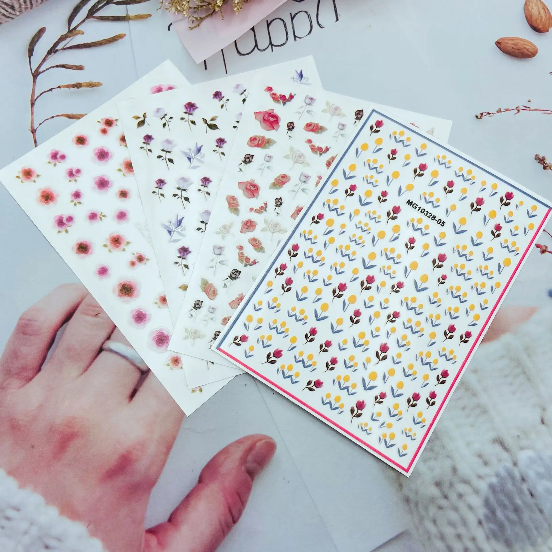 Fashion New Arrival Hot Selling for Women Girls Stucdents 9*12cm Japanese Style Nail Stickers Fingernail Decals Flowers Gifts