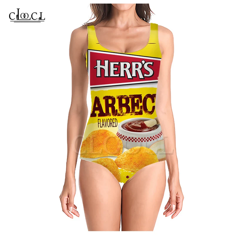 

CLOOCL Delicious Foods Fried Potato Chips 3D Print Girls One-piece Summer Swimsuit Bathing Suit Sleeveless Slim Sexy Swimsuit