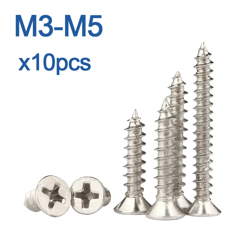 10pcs/lot  M1 M1.2 M1.4 M1.7 M2 M2.6  Mini 304 stainless steel Cross Phillips Flat Countersunk Head Self-tapping Wood Screw