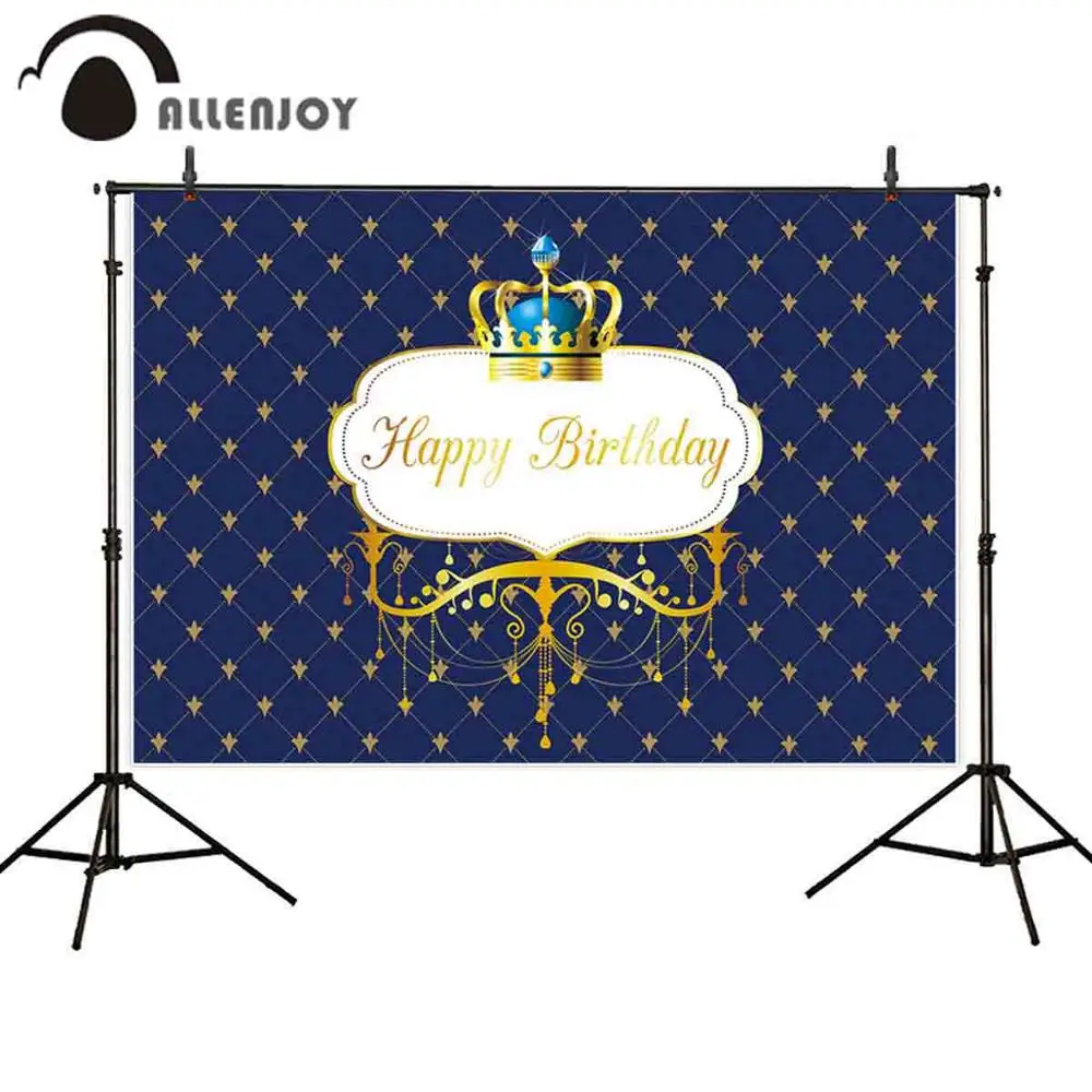 Allenjoy photography background birthday party blue golden royal prince crown newborn baby boy repeat pattern banner backdrop