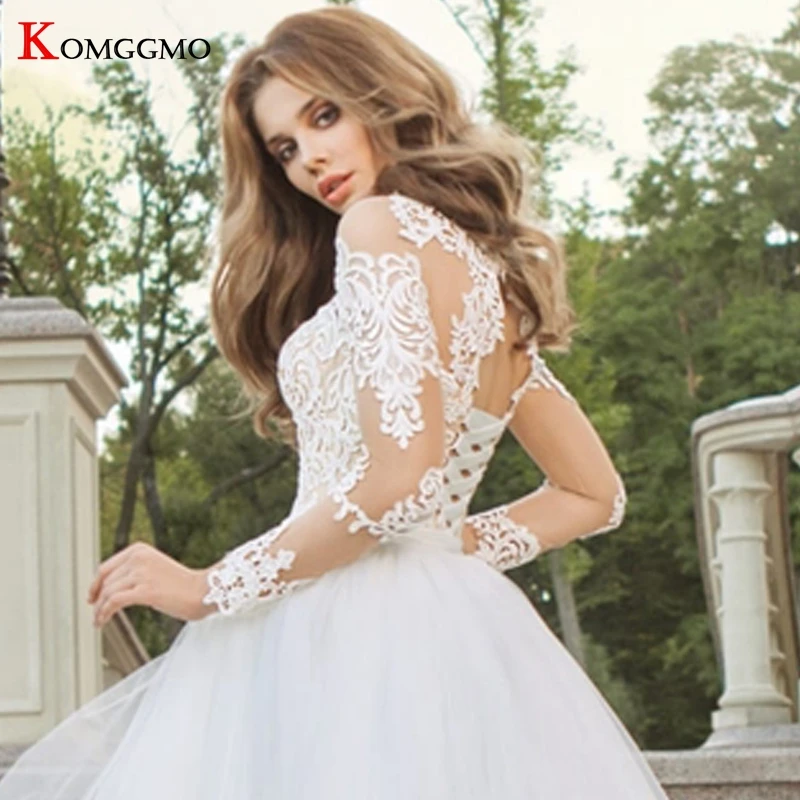 Elegant O-Neck Full Sleeve Mermaid Lace Wedding Dress Luxury Embroidery Appliques Tulle Detachable Train 2 in 1 Bridal Gown